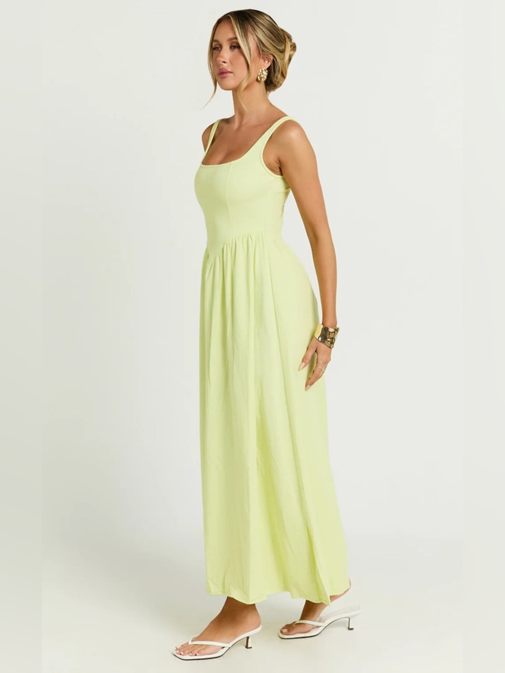 NWT Showpo RHAZIYA MIDI DRESS Sleeveless Square-Neck Maxi Dress in Light Lime 8 - Picture 2 of 6